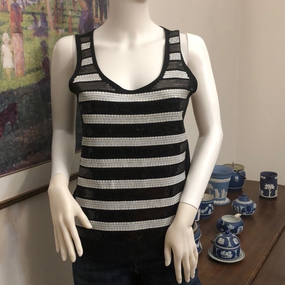 Banana Republic Black and White Stripe Sequin Tank Small - Picture 2 of 7